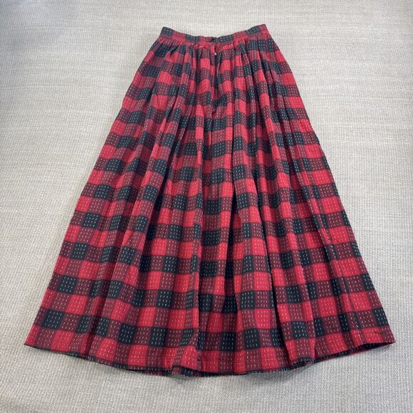 Vintage Espirit Sport Red Plaid Flannel Maxi Pleated Gathered Skirt Girls 7/8 XS - Picture 5 of 8